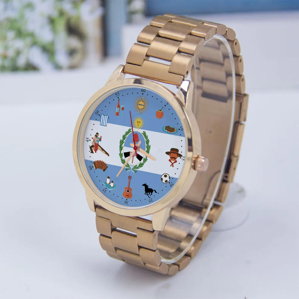 Argentine Elements Blue White Simple Stylish Silver Man watch Traditional Wristwatch Three Hands Bracelet Gift Black Rose Gold
