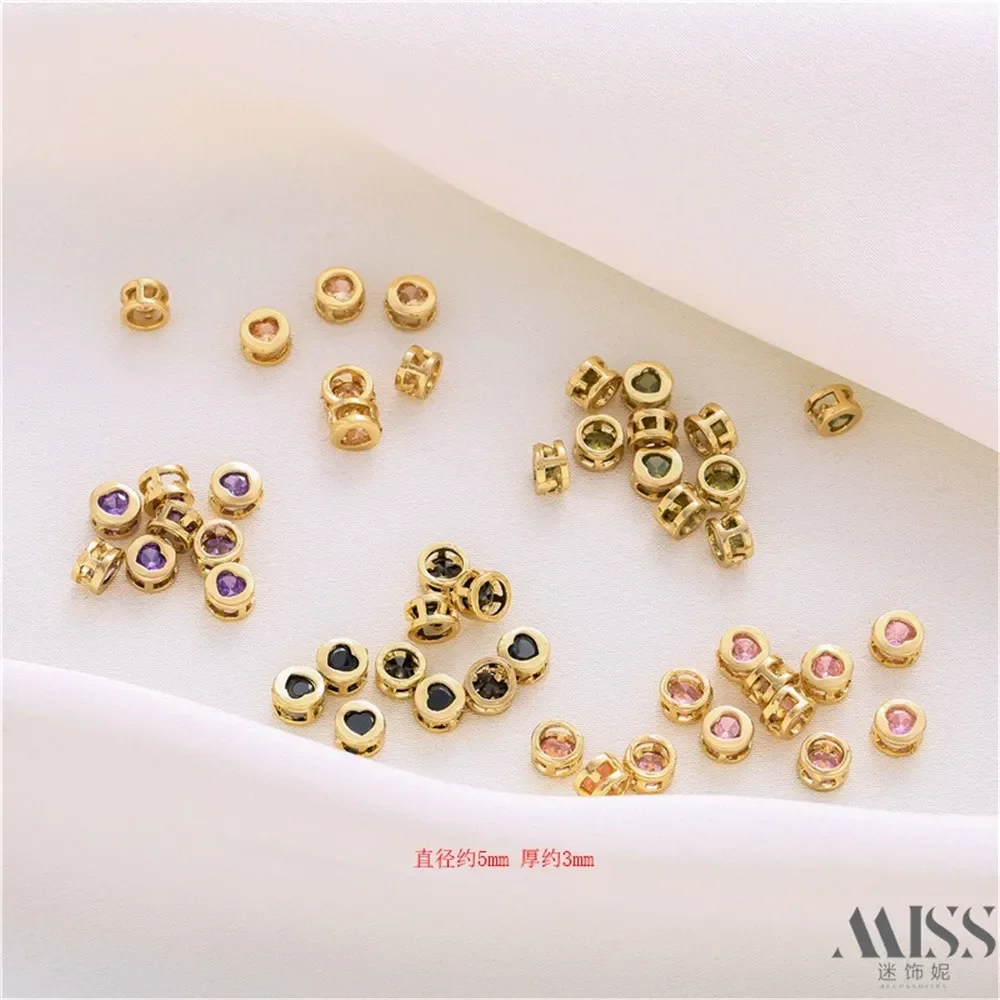 14K الذهب اللون على شكل قلب الخوخ القلب الزركون جولة خزر عازل DIY بها بنفسك فضفاض الخرز اليدوية سوار قلادة مجوهرات اكسسوارات