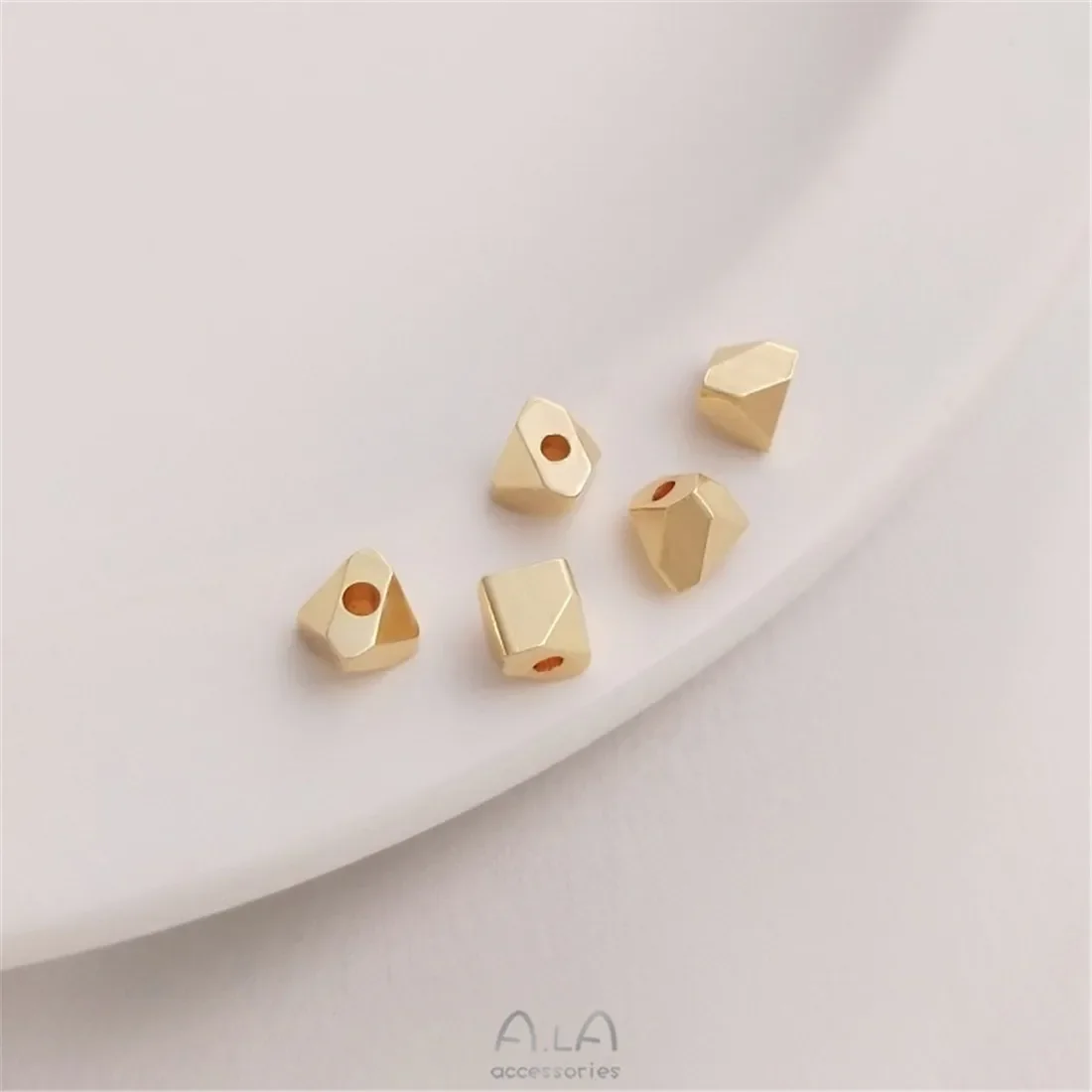 

10PCS 14K Gold-Color Polygonal Cut Corner Beads, Geometric Diamond Beads, Handmade DIY Jewelry, Loose Accessories