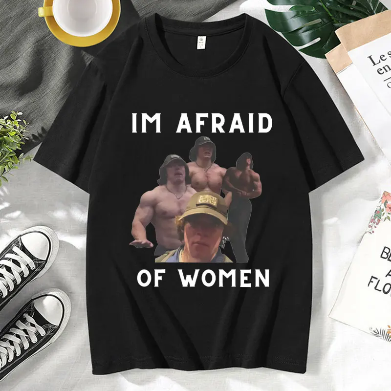 

I'm AFRAlD of WOMEN Sam Sulek Funny Pump Cover Print T Shirt Men's Women's Retro Harajuku Fashion Oversized Cotton T-shirt Male