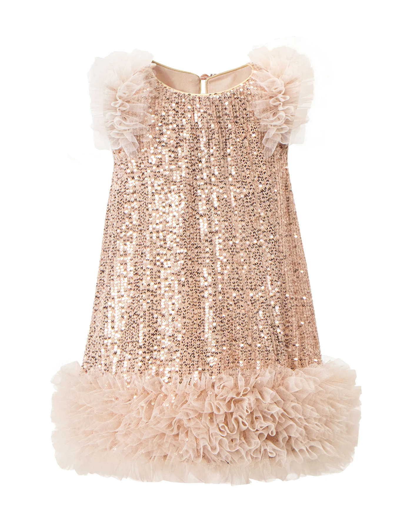 Elegant and Fashionable Girls' Sequin Dress, A-Line Straight Hem with Ruffled Edges, Comfortable and Breathable, Simple and Stylish, Suitable for Weddings, Parties, Back-To-School Season, Evening Parties, and Princess Dresses