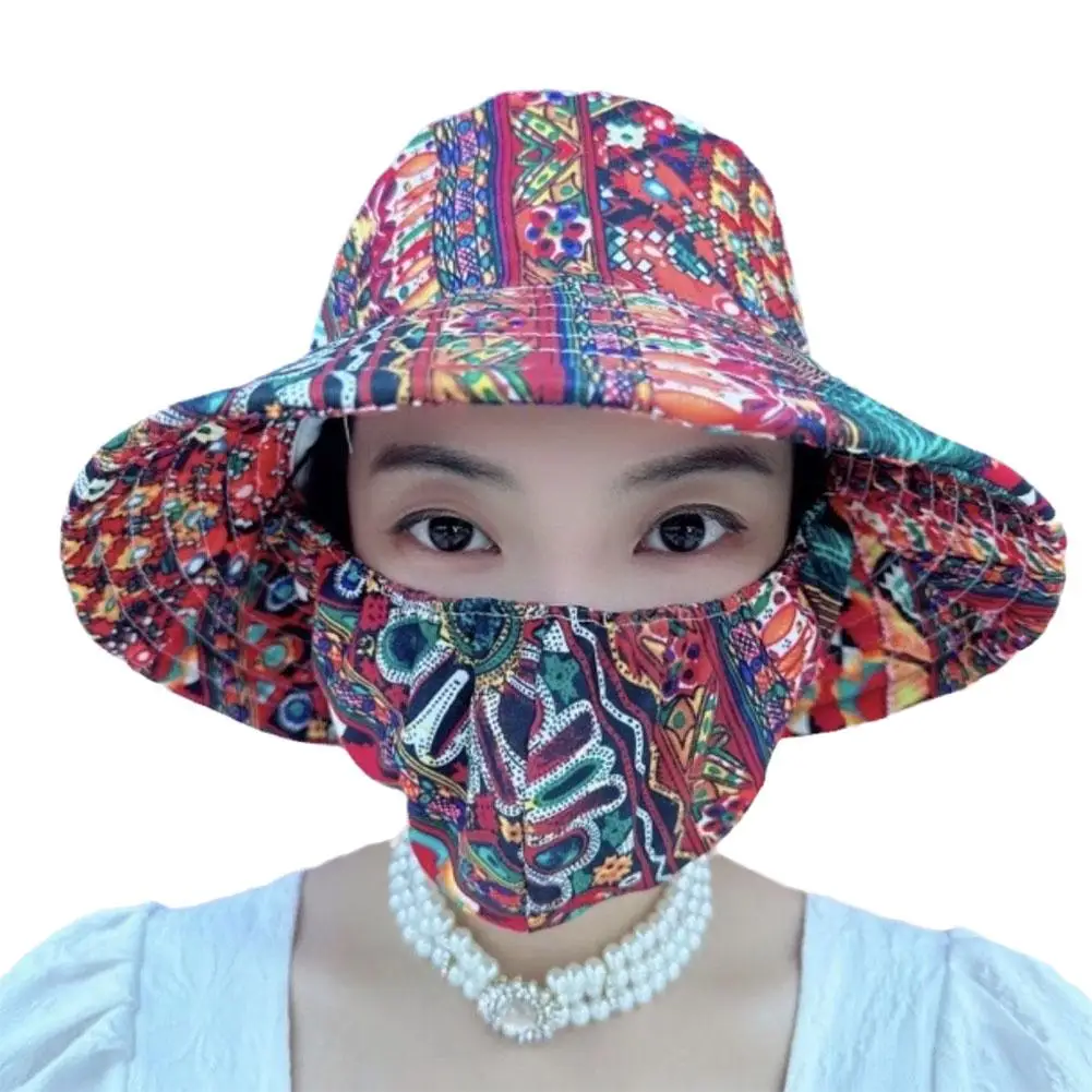 1pcs Summer Sun Hat For Women Outdoor Sunscreen Mask Hat Outdoor Work UV Protection Bucket Hats With Face Cover Tourism Sunshade