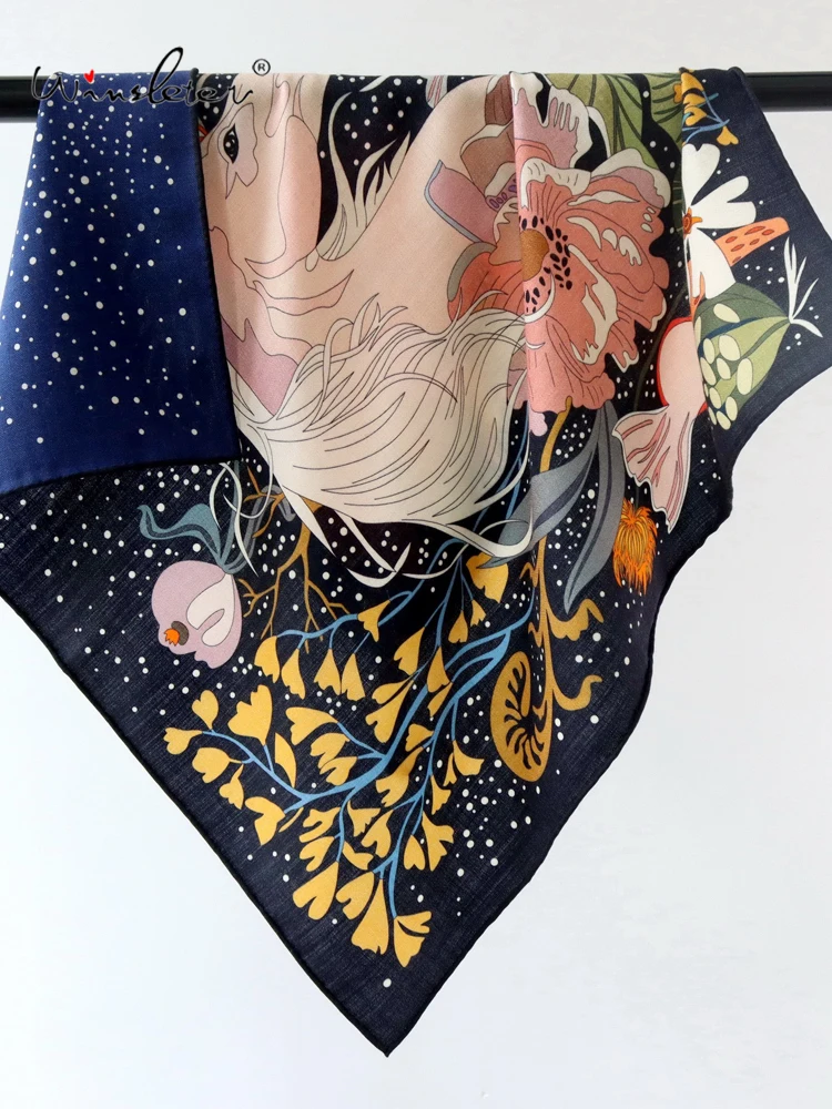 

Winsleter-Женский элегантный шарф из 30% шелка, 70% шерсть, 68*68 см, двусторонняя печать, модные шарфы для подарков маме, осень 2023, A58277CC