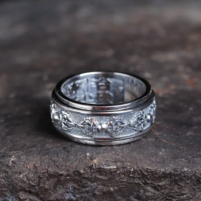 S925 silver original vajra transshipment ring men's rotating retro silver ring thai silver index finger ring