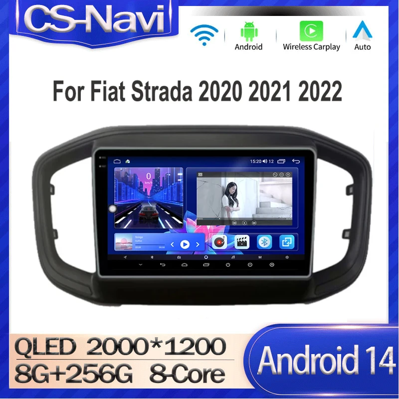 Android 14  Car Radio For Fiat Strada 2020 2021 2022 Tape Recorder Multimedia Video Player GPS Navigation CarPlay Stereo DVD