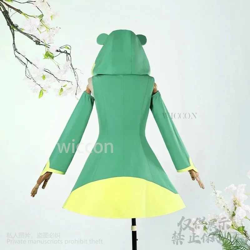 

asdh8@Sakura Anime Card Captor Kinomoto Cosplay Sakura Costume Raincoat Frog Furry Uniform Dress Green Lolita Kawaii Wigs Custom