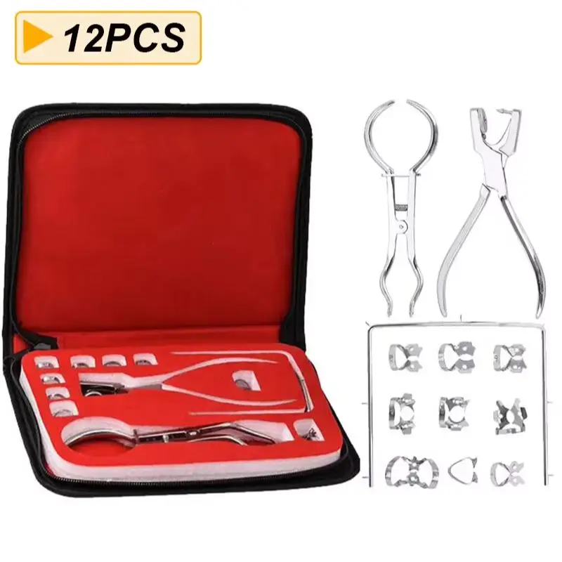 12Pcs /set Rubber Dam Punch Pliers Set Dental Rubber Dam Perforator Teeth Isolation Hand Tools For Dental Clinic