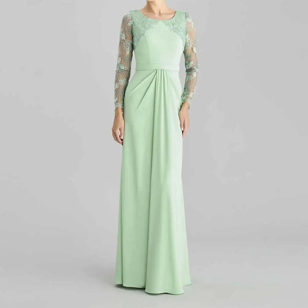 Elegant Square Neck Long Sleeve Lace Applique Evening Dress Prom Party Dresses Bridesmaid's Dress Formal Gowns for Wedding Guest