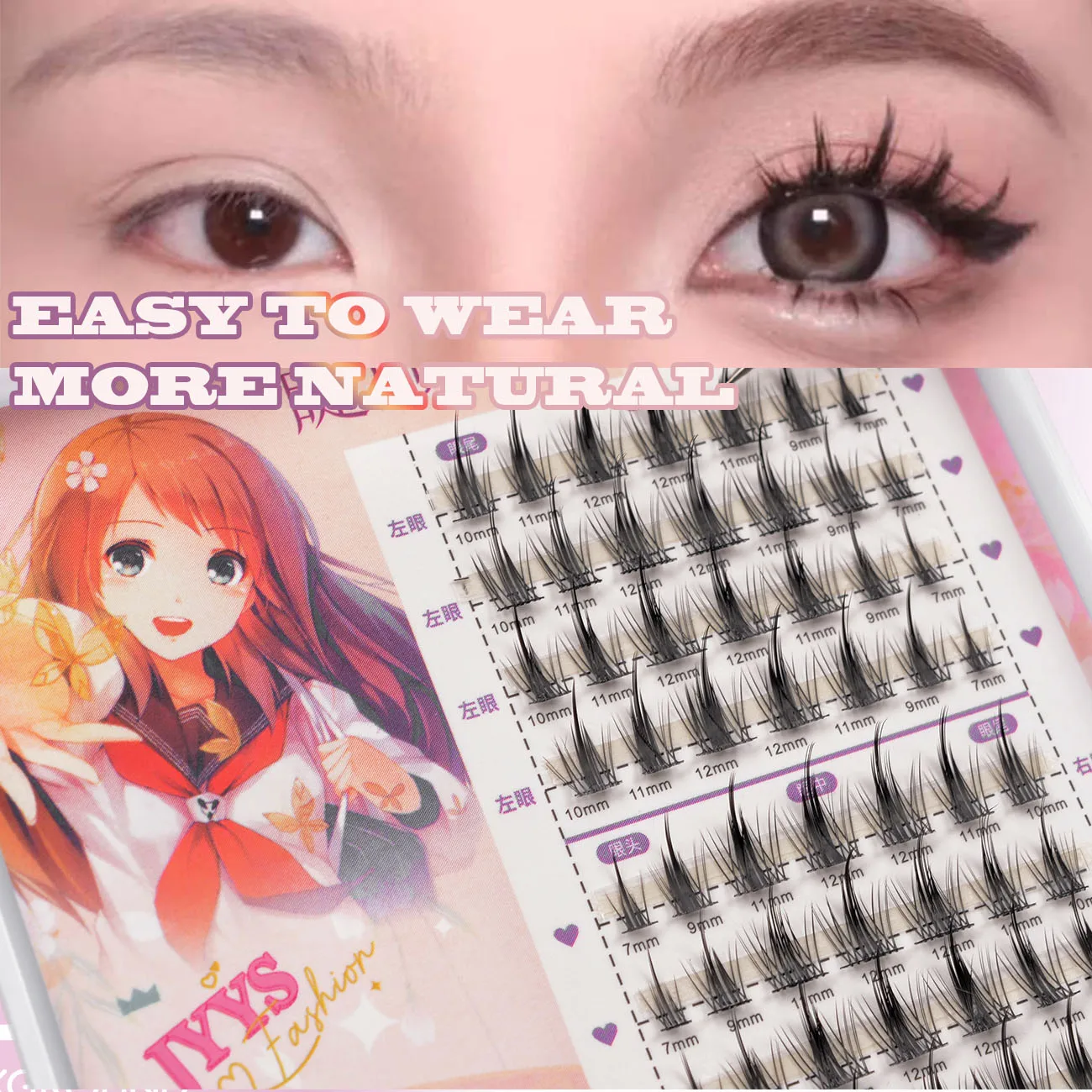 Sztuczne rzęsy, pojedyncze kępki rzęs, manga, puszyste, miękkie, naturalne, rzęsy anime, akcesoria do przedłużania rzęs, zestaw do makijażu.