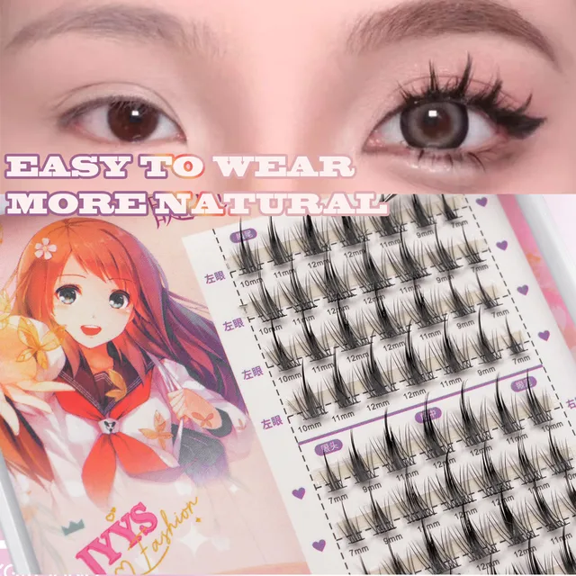 Sztuczne rzęsy, pojedyncze kępki rzęs, manga, puszyste, miękkie, naturalne, rzęsy anime, akcesoria do przedłużania rzęs, zestaw do makijażu.