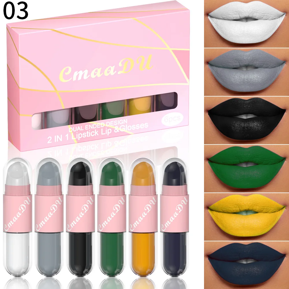 CmaaDu dual ended design 2 IN 1 lipstick lip & glosses 6-piece matte Lipstick Face Color waterproof light weight easy to apply