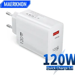 120W ładowarka USB do szybkiego ładowania zasilacza do Xiaomi 13 12 11 Samsung Huawei szybka ładowarka USB do telefonu komórkowego z 5.0