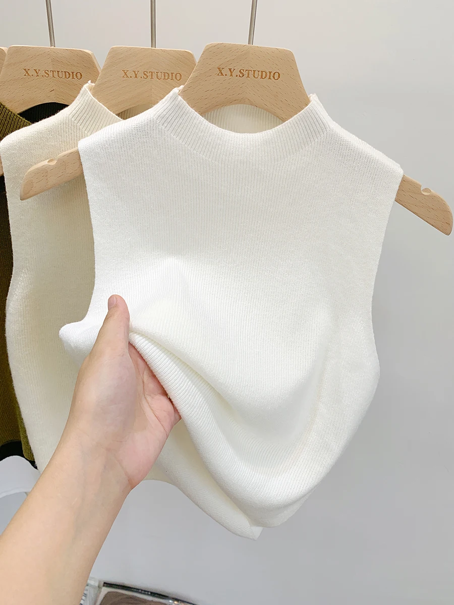 

Women Knitted Tank Top Summer Fall Slim Sweater Short Sleeveless Solid Spring Autumn Sweaters Pullovers 2025