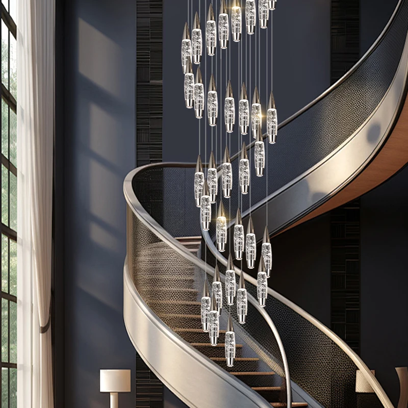 Modern crystal staircase pendant light LED pendant light indoor decoration lighting modern intelligent application lighting