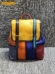 Colori a pannelli Design zaino Harajuku in vera pelle Unisex borsa da scuola per studenti da donna zaini da viaggio Casual Vintage da strada