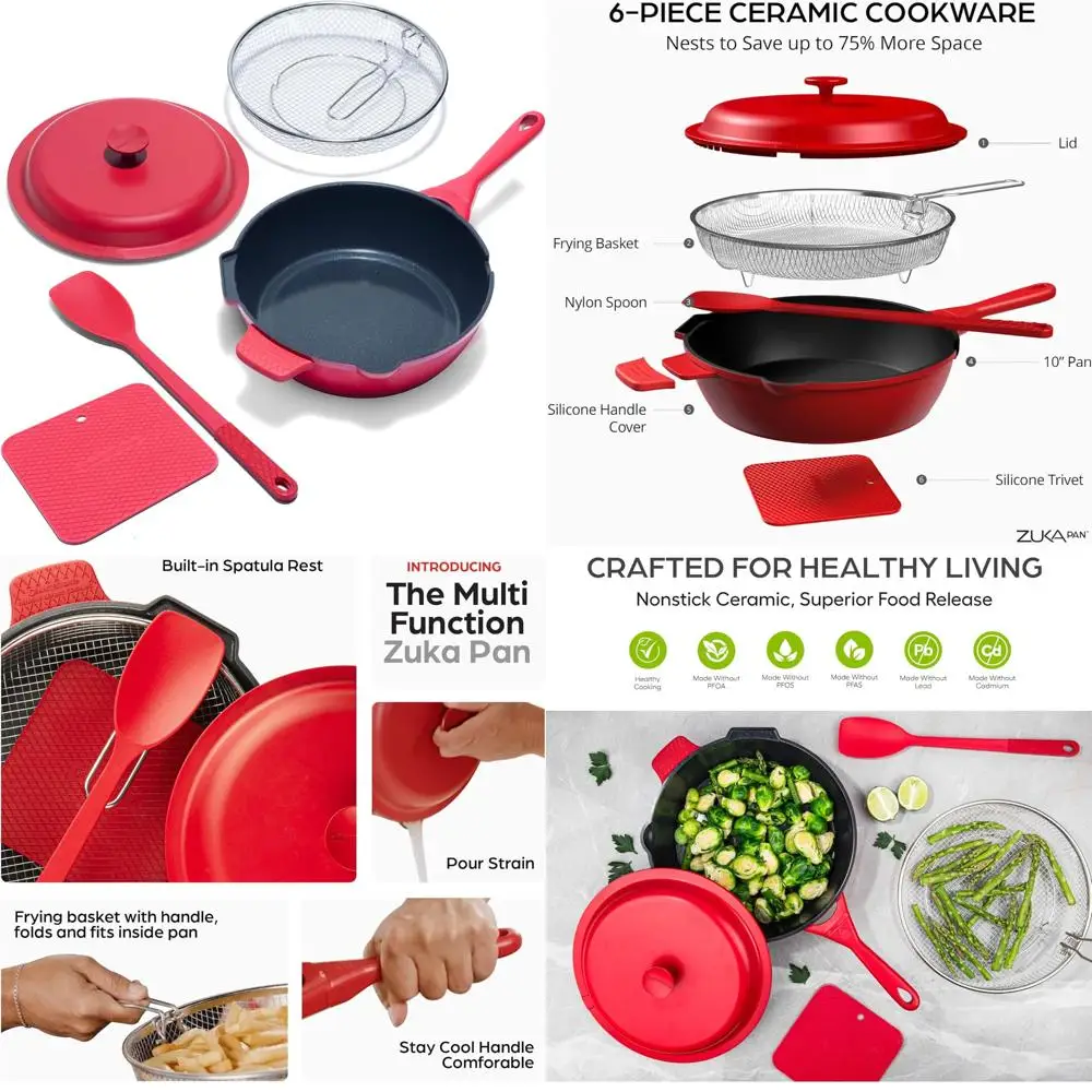 

Granitestone 10-Inch Ceramic Multi-Purpose Pan with Lid, Large Saute Pan that Functions as Deep Fryer and Steamer, Ideal for Eve