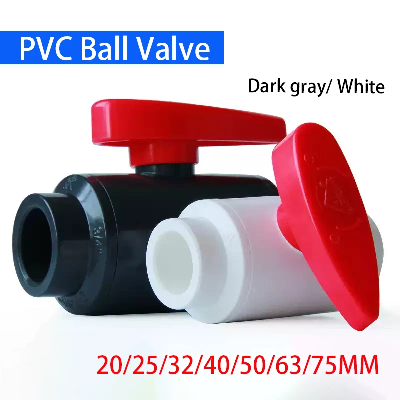 1PC 20/25/32/40/50/63/75mm White/Dark gray PVC Ball Valve Pipe Socket Ball Valve Aquarium Fish Tank Connectors Fittings