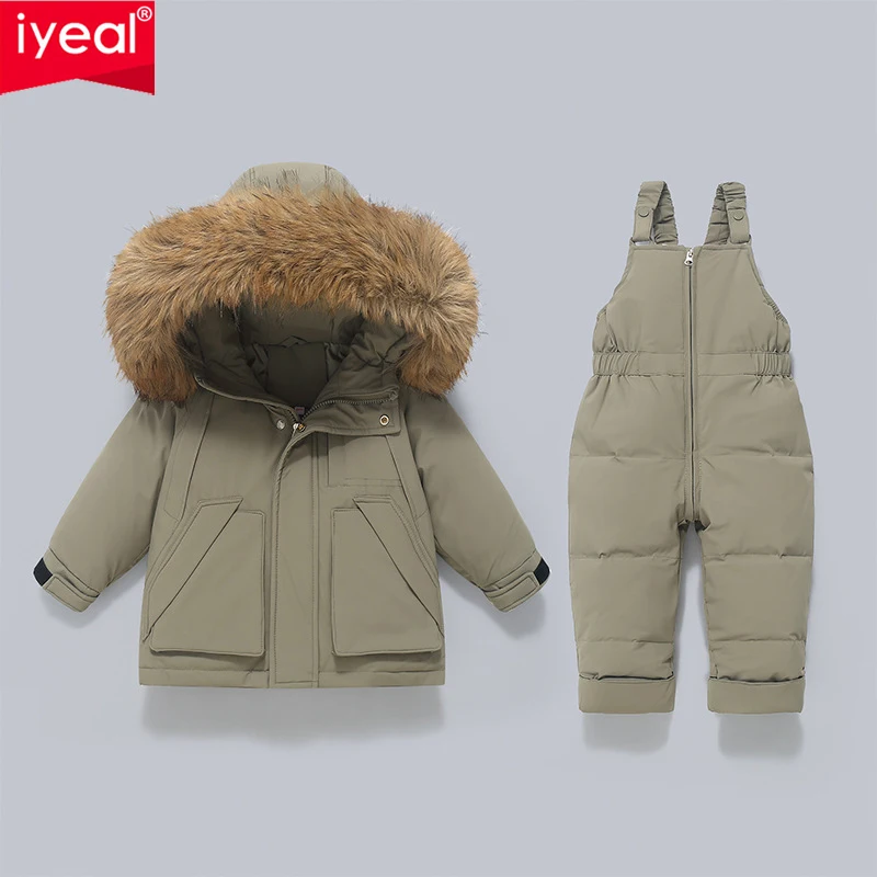 

IYEAL Winter Warm Kids Coat Hooded Down Jacket Children Snowsuit Snow Toddler Girl Parka Clothing Baby Boy Overalls