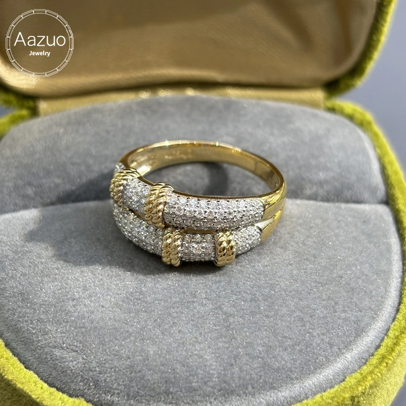 

Aazuo Vintage Jewelry 18K Yellow Gold Natural Diamond Luxury Bamboo Joint Ring Women's Accessory for Formal Occasions AU750