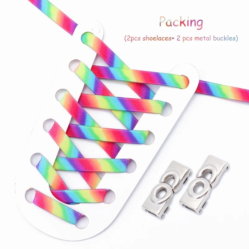 

Градиентные радужные шнурки с металлической застежкой, без завязывания, эластичные плоские шнурки для обуви, аксессуары для кроссовок для детей и взрослых