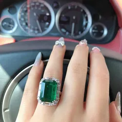 Valuable Lab Emerald Diamond Finger Ring 925 Sterling Silver Party Wedding Band Rings for Women Promise Engagement Jewelry Gift