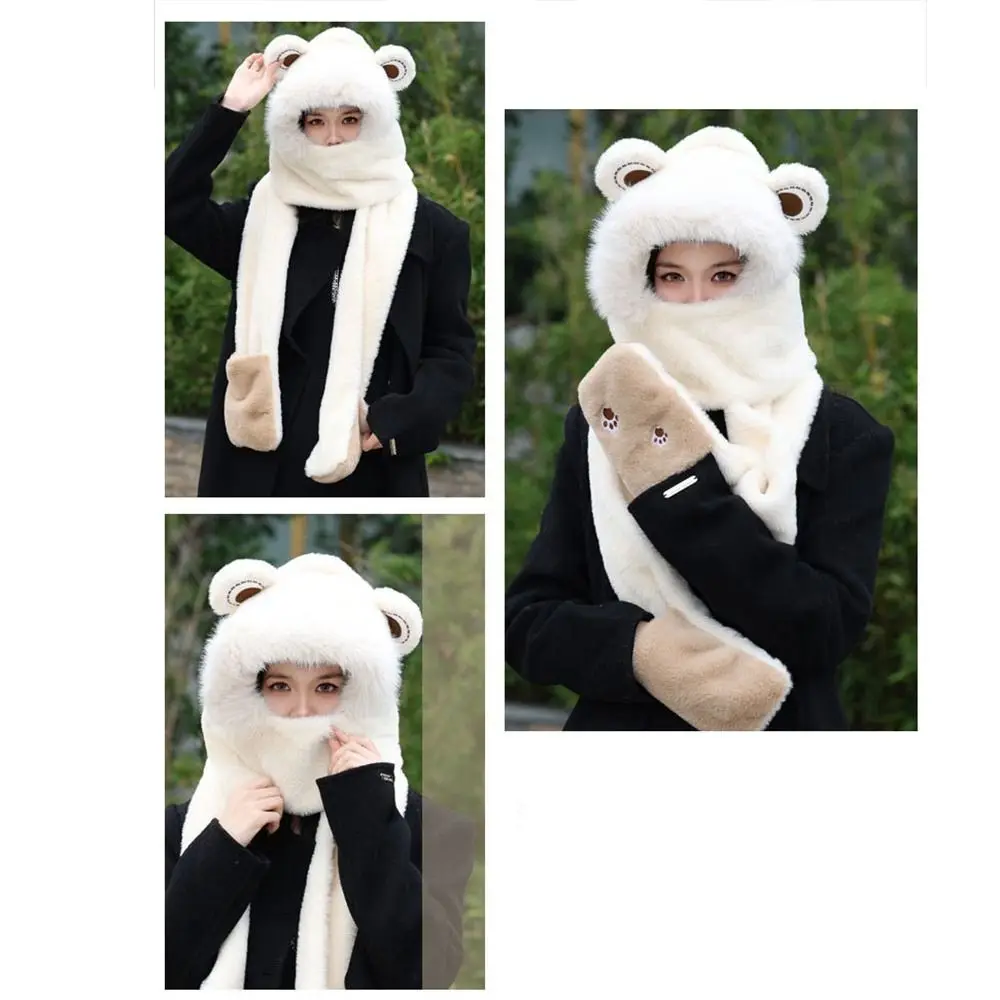 أزياء الشتاء بالاكلافا قطعة واحدة مقنعين قبعة سدادات حماية الأذن قبعة الشتاء اكسسوارات سميكة وشاح قبعة للنساء