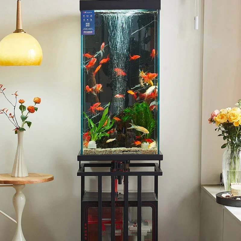 Modern Creative Ultra Clear Glass Integrated Bottom Filter Overflow Self-Cleaning Floor-Standing Aquariums Pet Products FYFT​