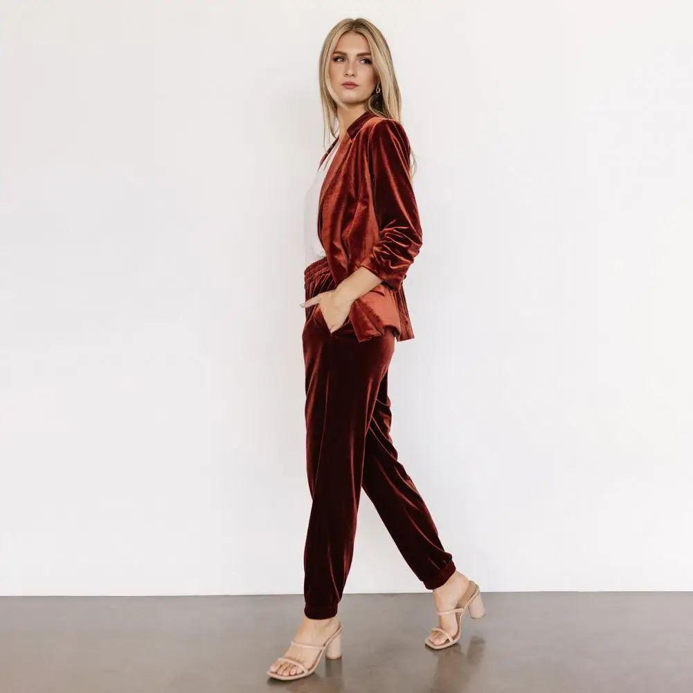 

Women Coat Elegant Winter Jacket Elegant Women's Velvet Blazer with Ruched 3/4 Sleeve Lapel Stylish Open for Office for Ladies