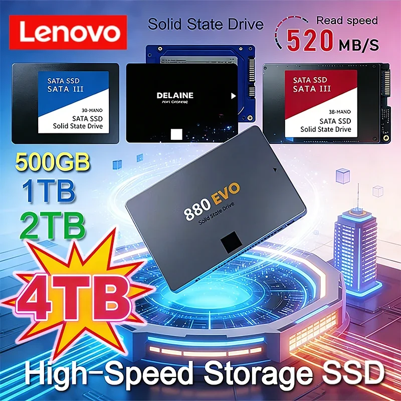 

Твердотельный накопитель Lenovo 4 ТБ SSD, высокоскоростной, 500 ГБ, 1 ТБ, 2 ТБ, внутренний жесткий диск SATA3 2,5 дюйма для ноутбуков, микрокомпьютеров, настольных ПК