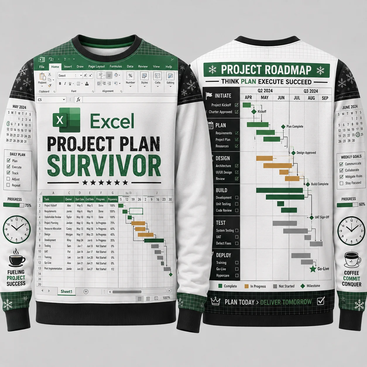 Ugly Christmas Sweater Funny Project Manager Spreadsheet Crewneck Sweatshirt Polyester 3D Print Office Holiday Gift