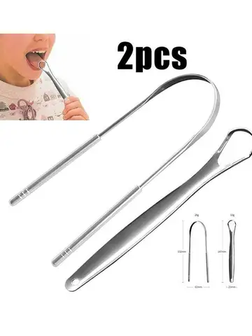 2Pcs Tongue Scraper Stainless Steel Tongue Cleaner Oral Care Hygiene Scraper Dental Oral Care Hygiene Health Care Tool