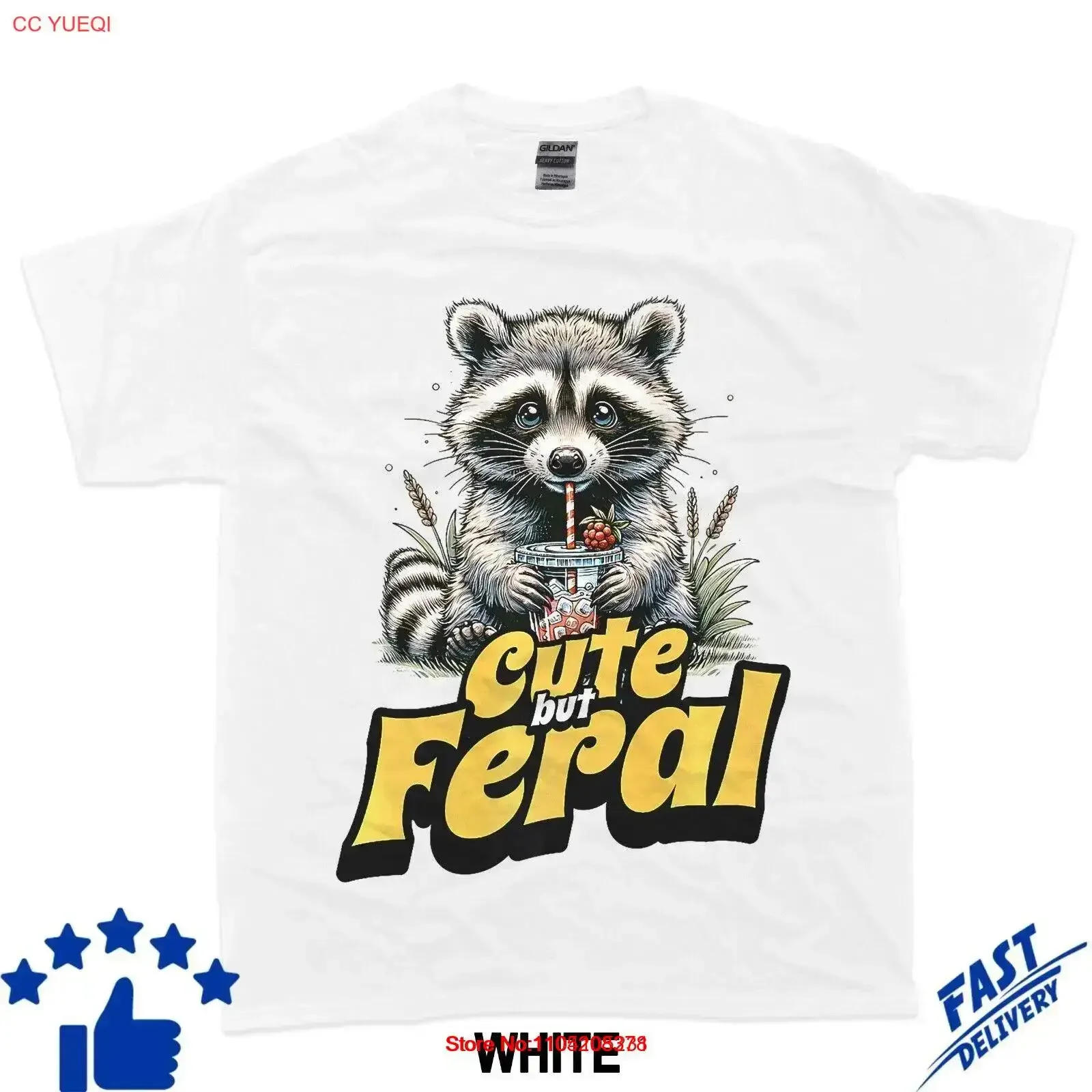 Cute but feral funny Raccoon T Shirt vintage Washed Stretched homme Casual Soft streetwear Comfortable Breathable Stylish