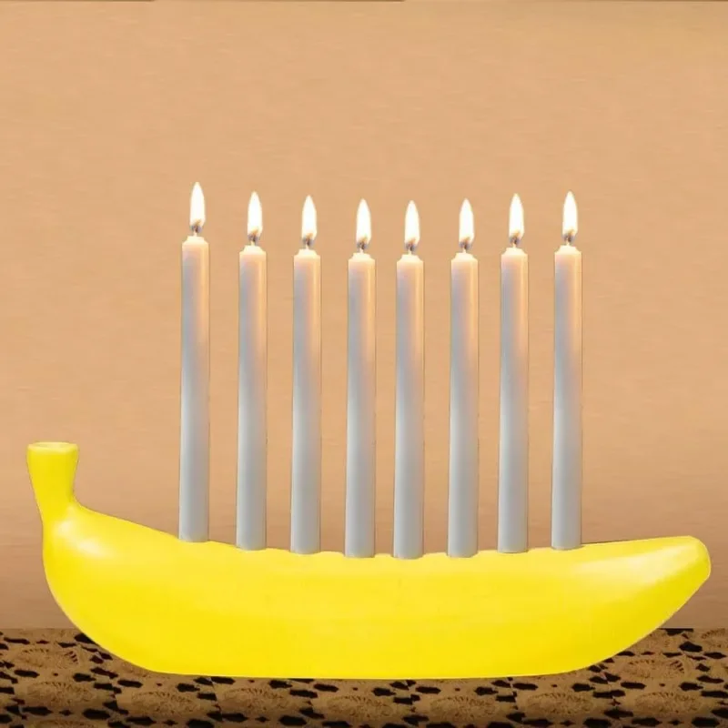 Причудливый банан, менора, канделябр из смолы, декор для Хануки, 9, подсвечник, еврейская праздничная традиция, забавный художественный коллекционер Иудаики