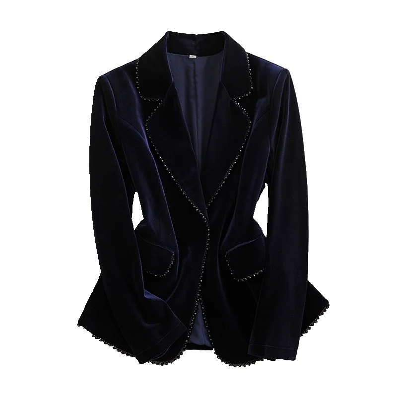 Traje de Terciopelo de Alta Gama para Mujer, Conjunto de Dos Piezas Estilo Francés para Primavera y Otoño, Talla Grande, Chaqueta Profesional