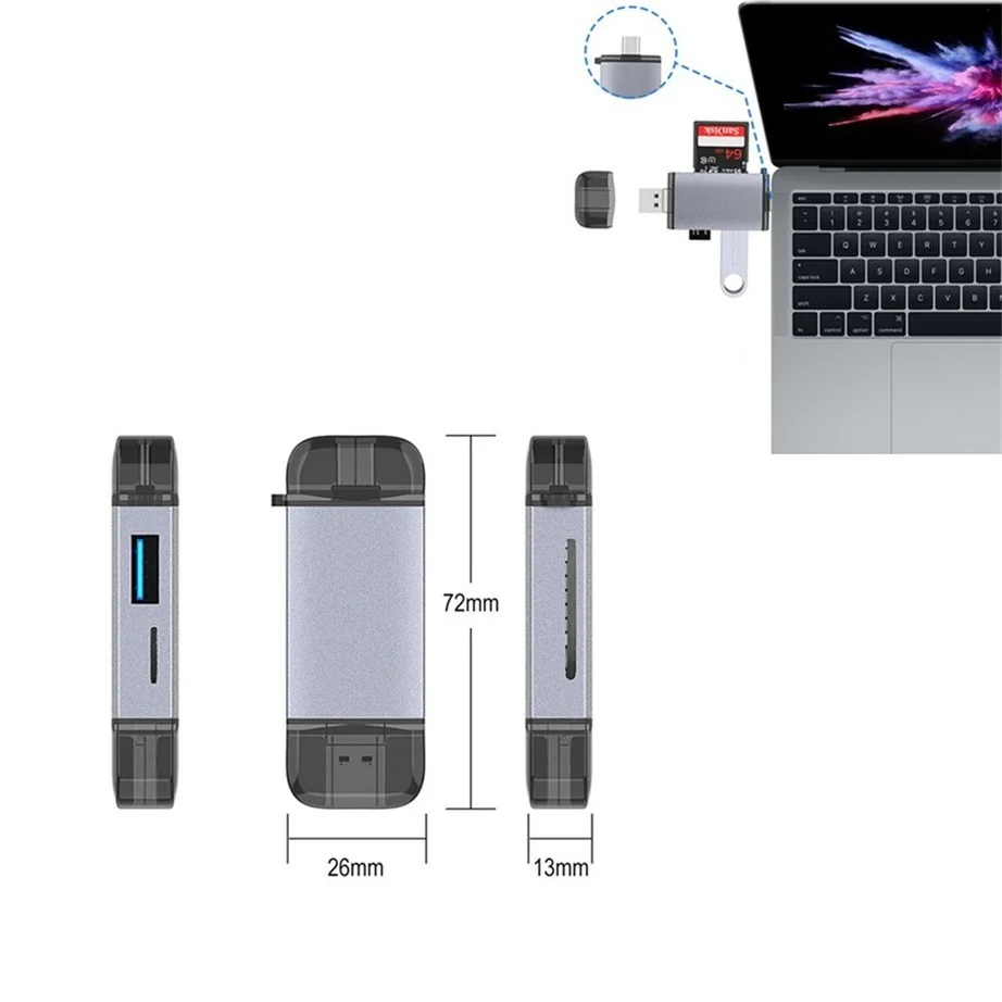 Yigetohde 6 In 1 Usb 2.0 Otg Kaartlezer TYPE-C/Microusb/USB2.0/Tf/Sd-geheugenkaart kaartlezers Voor Computer Laptop Android Telefoon