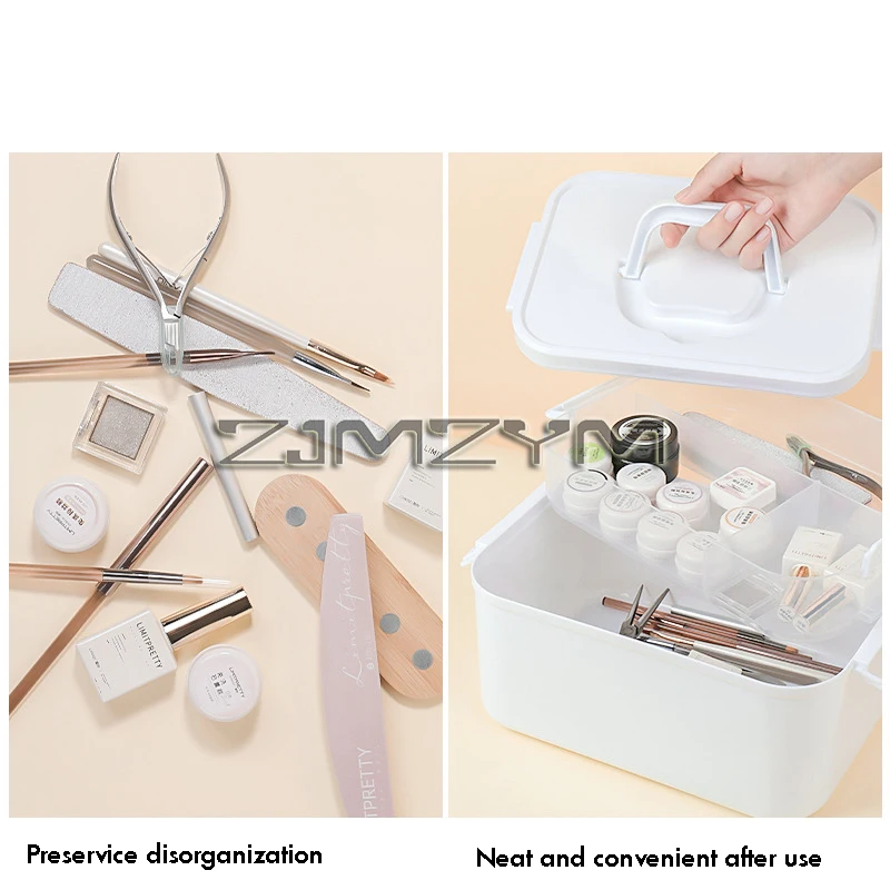 صندوق تخزين فني للأظافر بسعة كبيرة ، علبة بطبقتين ، صندوق سطح مكتب احترافي ، 1 RC