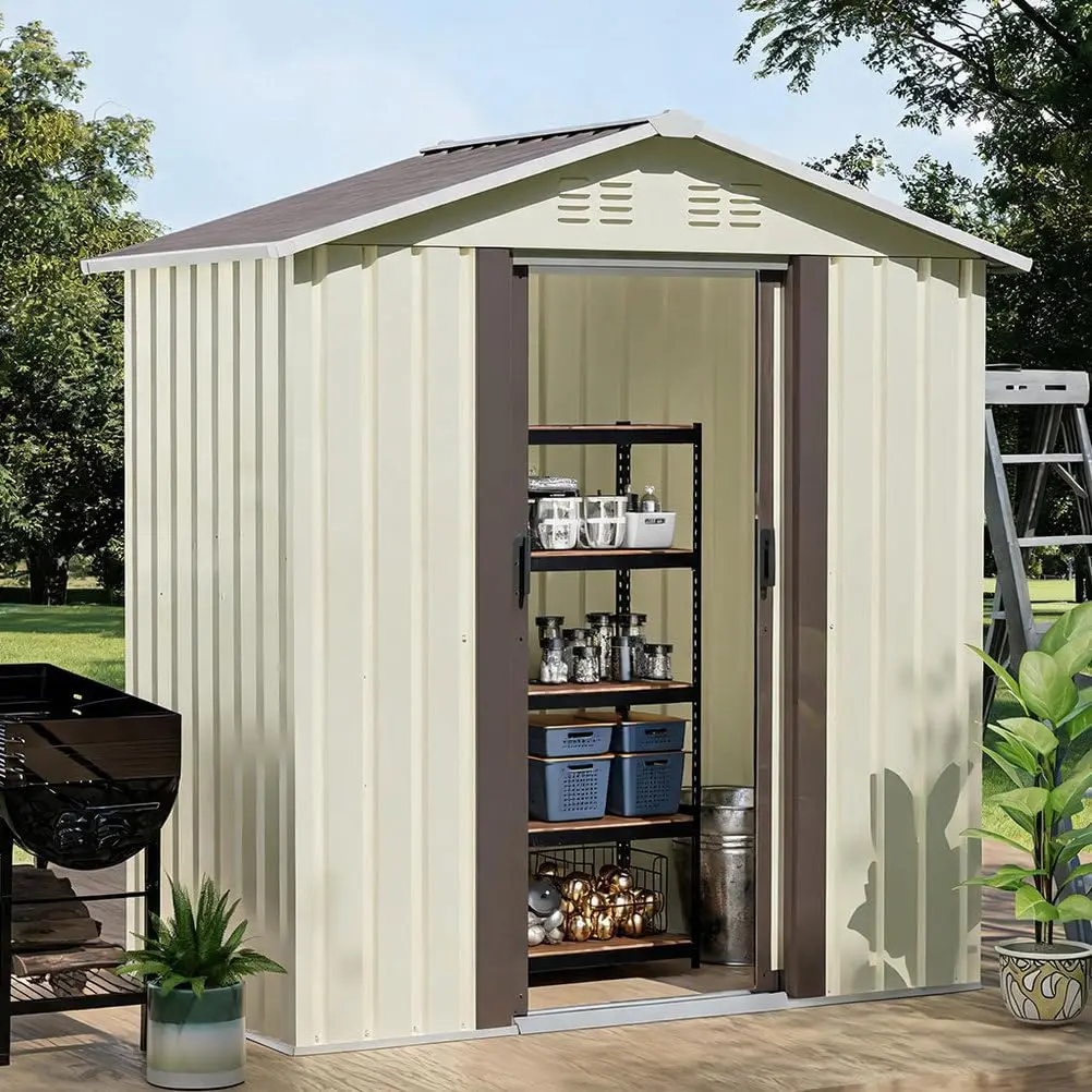 5x3 FT Metal Outdoor Storage Shed with Lockable Double Doors Beige, Customized