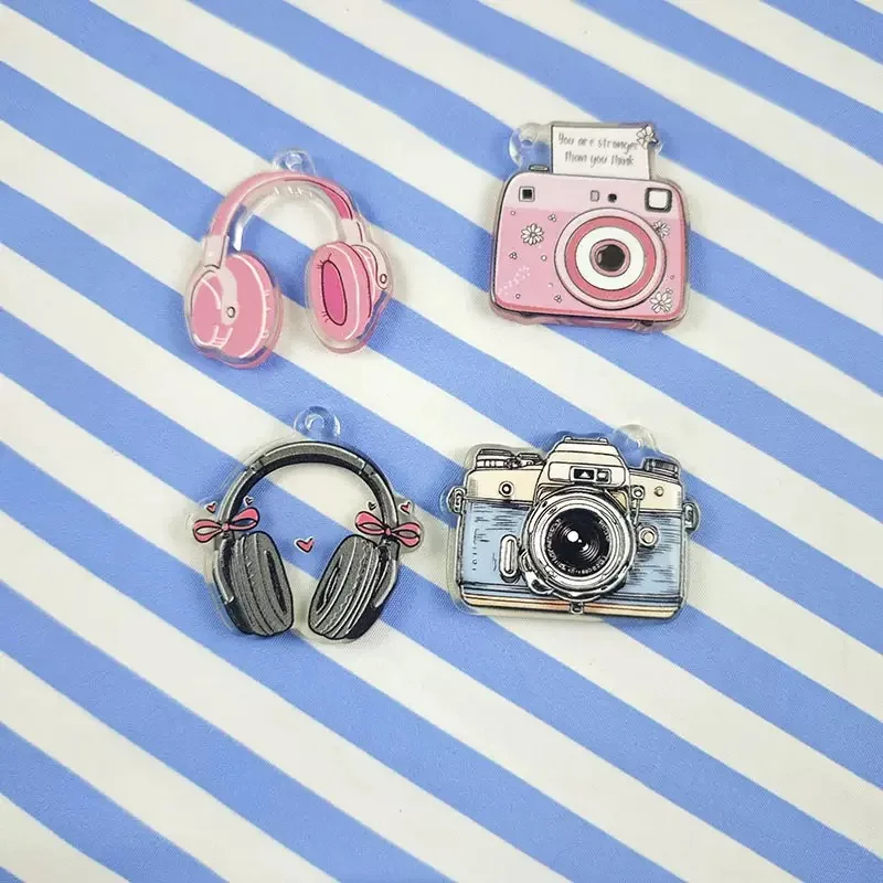 New arrived 46pcs/lot color pattern print cartoon Camera headphones shape acrylic beads diy jewelry garment hair accessory
