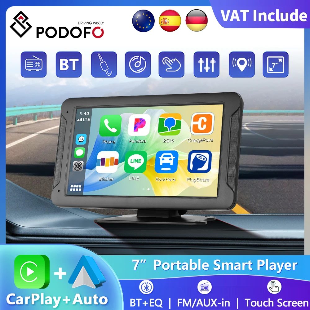 Podofo 7-Zoll Tragbares Autoradio Kabelloses CarPlay Android Auto Multimedia-Videoplayer Mit Bluetooth Musik Bildschirmspiegelung