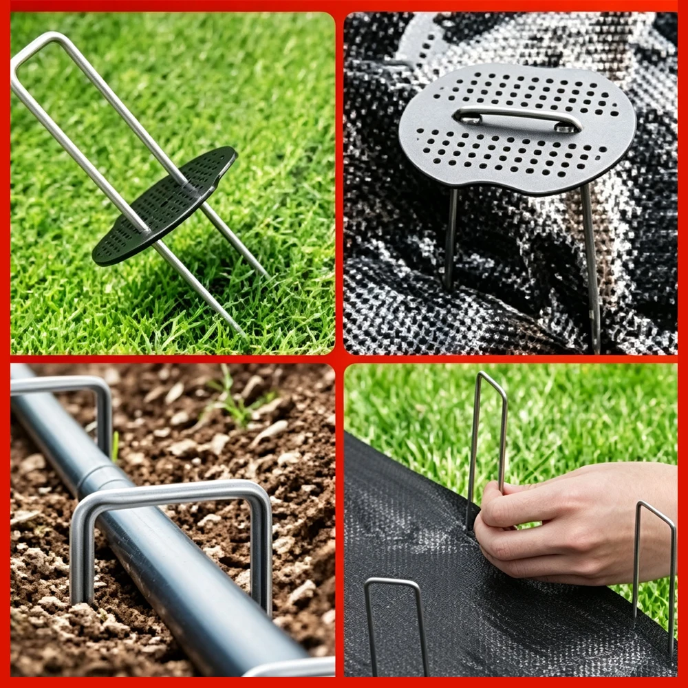 U-shaped Garden Staples Heavy-duty Fence Tubing Stakes Sod Pins Galvanized Landscape Spike for Holding Lawns Barrier Ground Nail