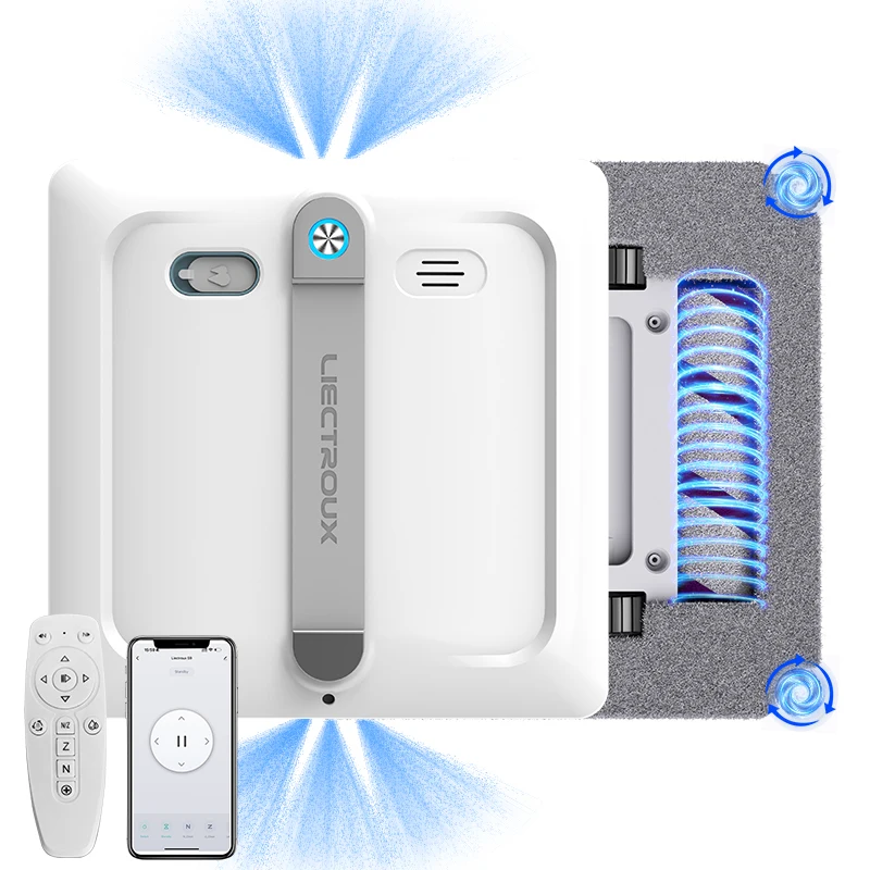 2026 Robot Window Vacuum Cleaner Liectroux S9,2 roller brusher,6-way water spray,9kPa,APP control,Home Wall Glass Cleaning Robot