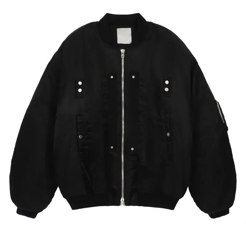 Undermycar 2023 New High Street Fashion Brand High Quality Multi Pocket Flight Jacket Cotton Coat Black