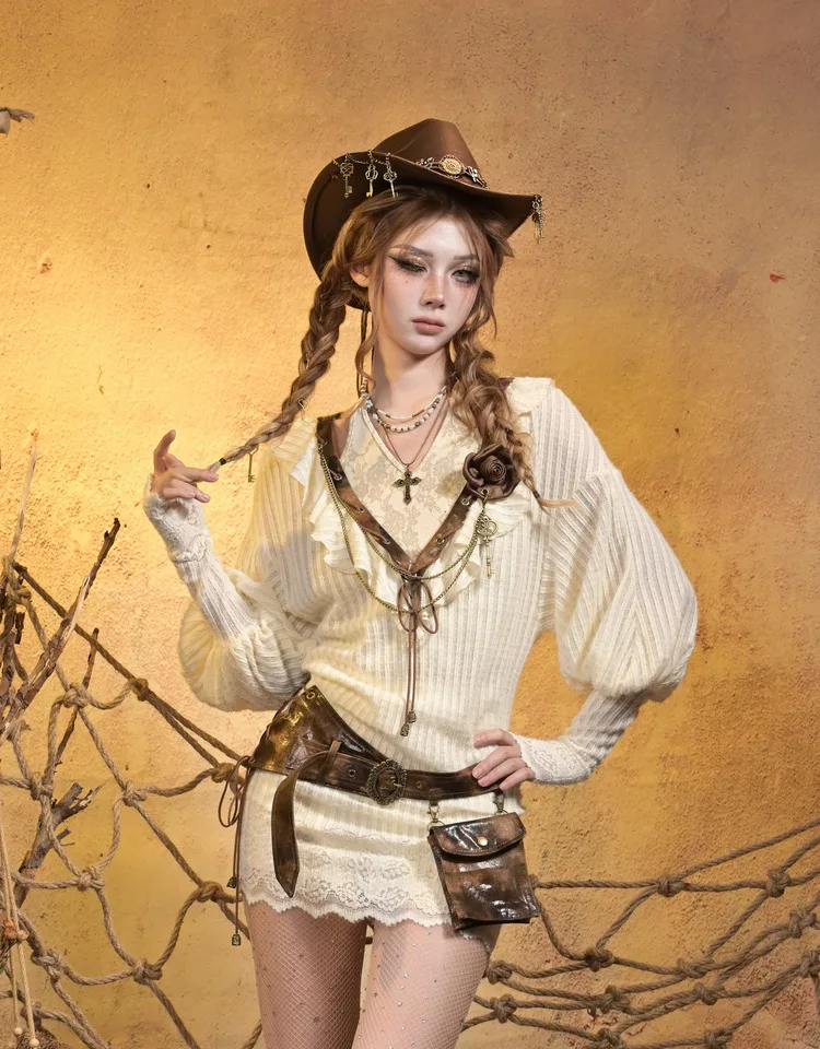 Virtal Orbit التصميم الأصلي خمر فستان طويل الأكمام الساخن الفتيات مثير العميق الخامس الرقبة طريقتان ارتداء متماسكة فستان طويل البلوز #1