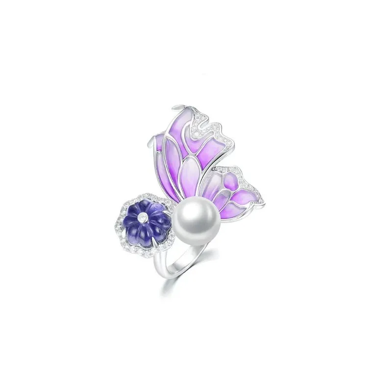 ZOCA Trendy New Design Purple 925 Sterling Silver Butterfly  Ring For Women Best Friend Opening Ring Fine Jewelry