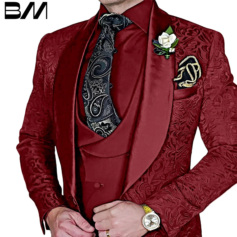 

Men's Jacquard Customized Suit, Formal Party Dress, High Quality, 3-Piece Set, BM Customized