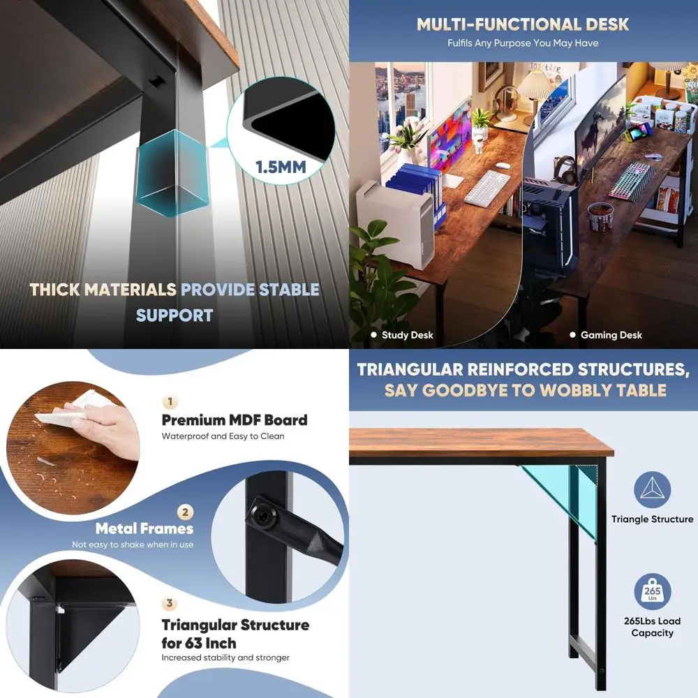 

Modern 63 Wood Brown Home Office Desk - Simple Style for Study and Work