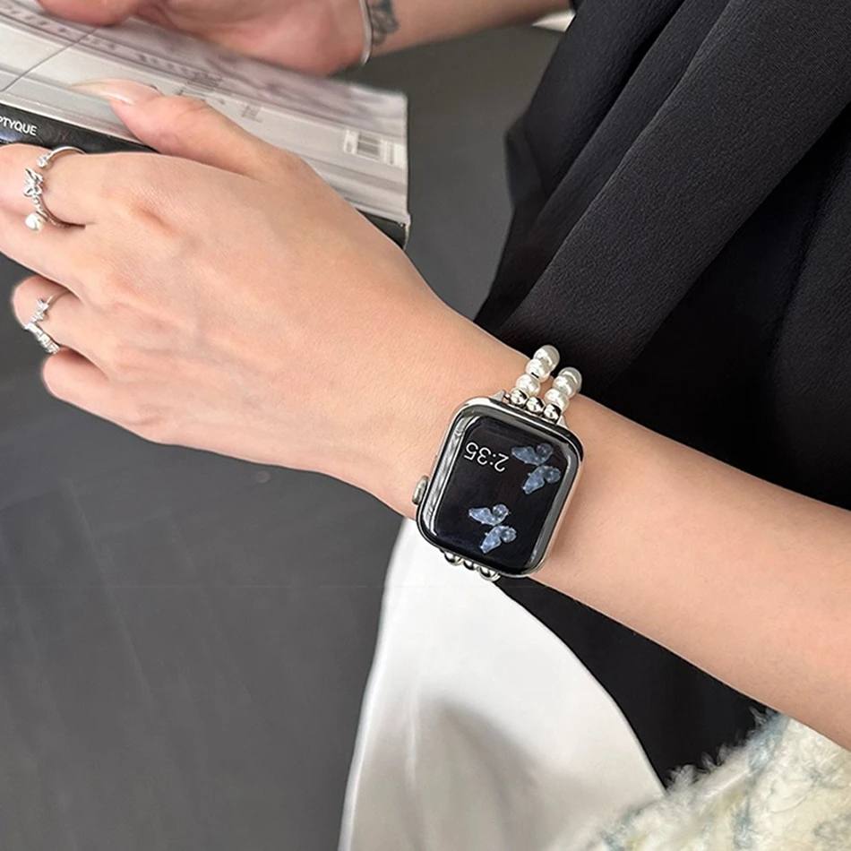 Luxuriöses Kristall-Schmetterlingsarmband für Apple Watch Band S11/10/9/8/7/SE/6/5/Ultra 3 Uhr 49/46/45/44/42/41/40/38 mm Perlenarmband – Detail 13