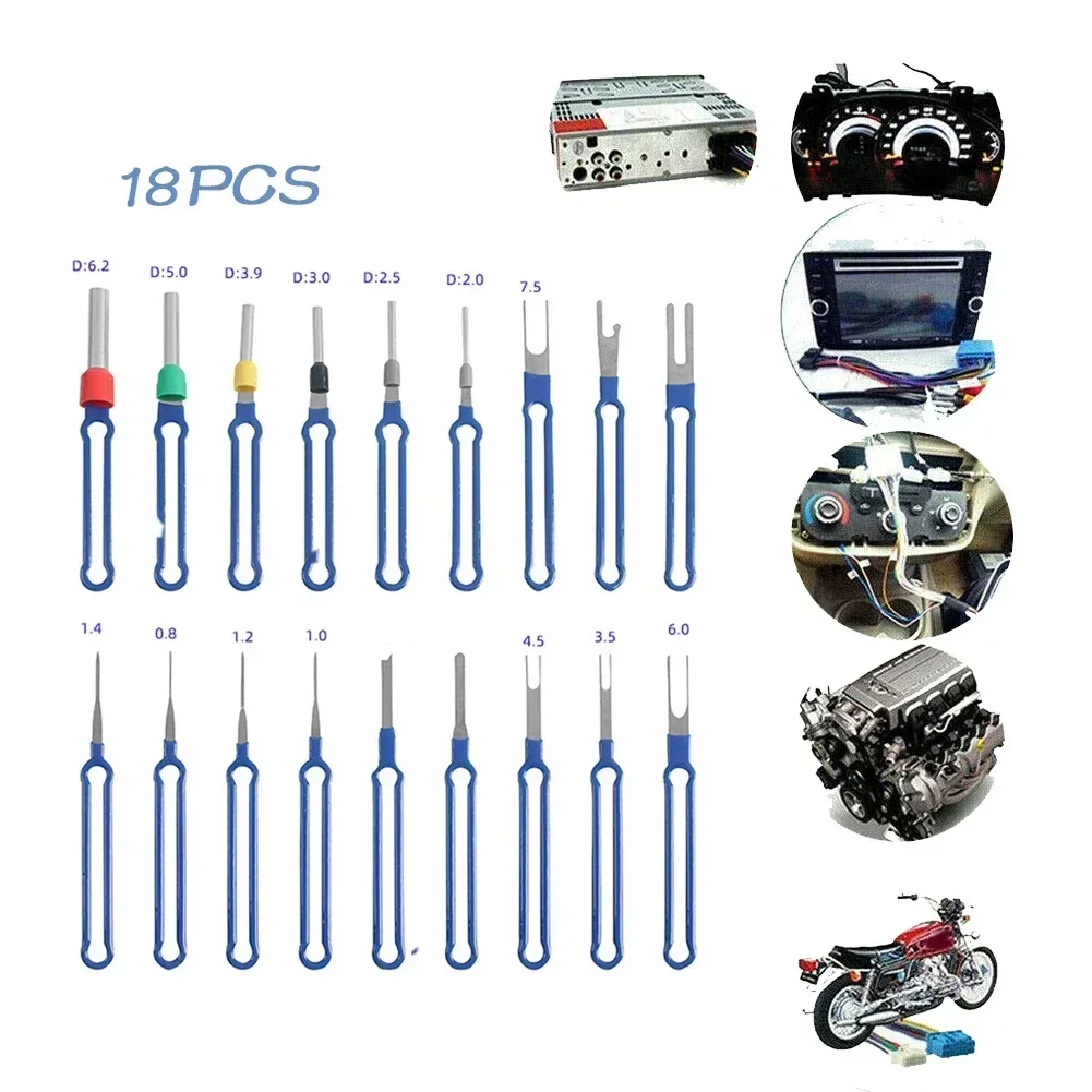 18Pcs Car Terminal Removal Tool Kit Depinning Tool Electrical Connector Pin Removal Car Stylus Wiring Crimp Connector Puller