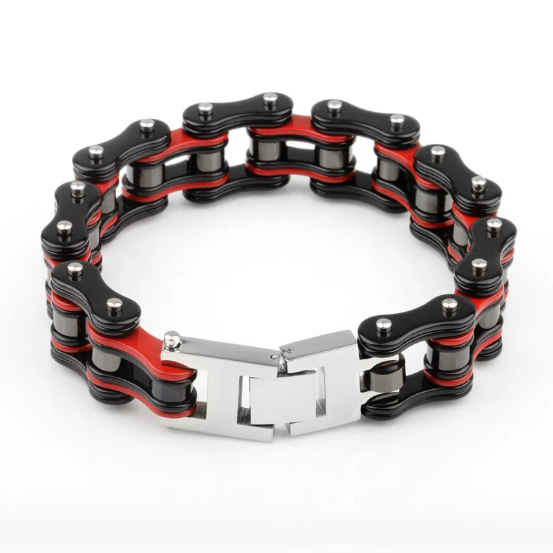 Fashion Wholesale Men Red Black Color Titanium Steel Motorcycle Link Bicycle Bike Chain Bracelet Jewelry