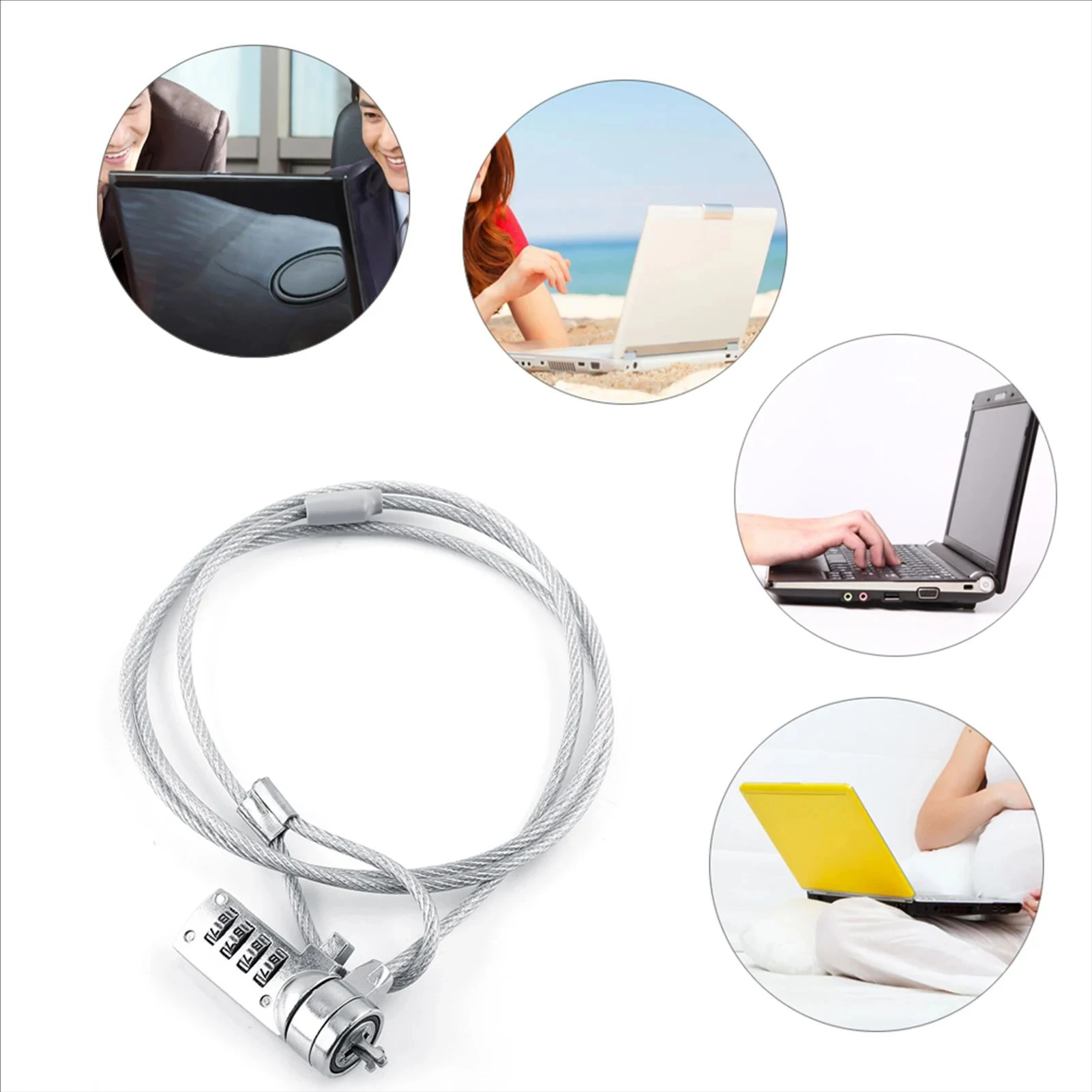 Laptop and PC anti-theft devices, combined security lock, cable chain, 4-digit password